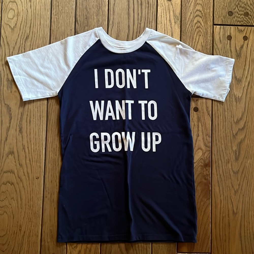 H&M Boys Navy Blue “I don’t want to grow up” short sleeve baseball T-SHIRT